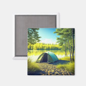Zelt in einem schönen Wald am See Magnet (Vorderseite/Rückseite)