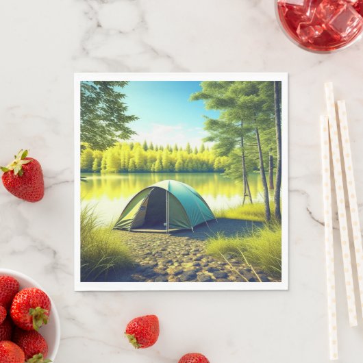 Zelt in einem schönen Wald am See Serviette (Beispiel)