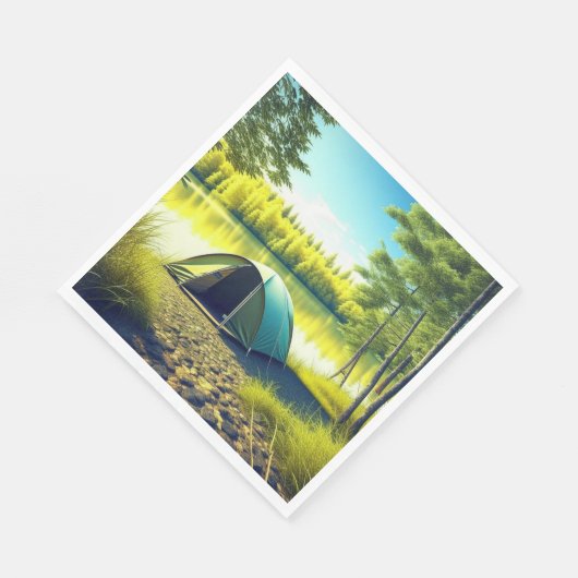 Zelt in einem schönen Wald am See Serviette (Ecke)