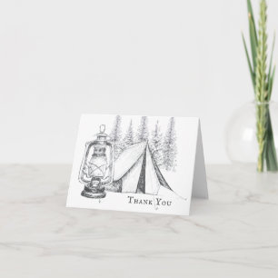 Zelt-, Lantern- und Woodland-Sketch-Camping Hochze Dankeskarte