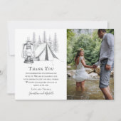 Zelt-, Lantern- und Woodland-Sketch-Camping Hochze Dankeskarte (Vorderseite)