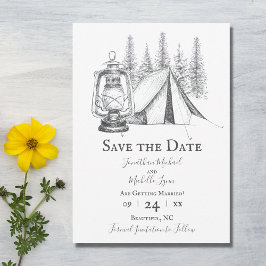 Zelt-, Lantern- und Woodland-Sketch-Camping Hochze Save The Date