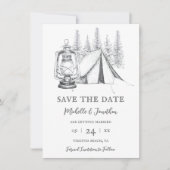 Zelt-, Lantern- und Woodland-Sketch-Camping Hochze Save The Date (Vorderseite)