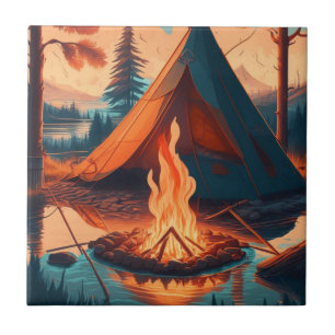 Zelt und Campfire Vintage Farben Kunst Fliese