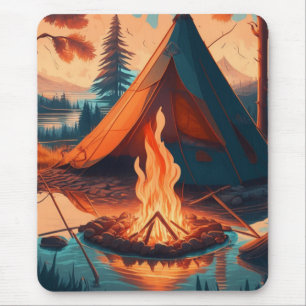 Zelt und Campfire Vintage Farben Kunst Mousepad