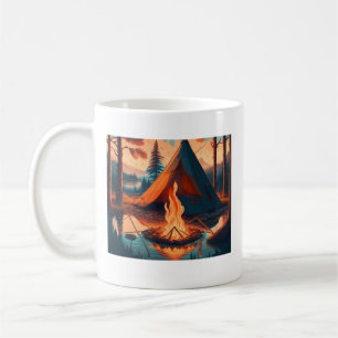 Zelt und Lagerfeuer Vintage-Farben Kunst Kaffeetasse