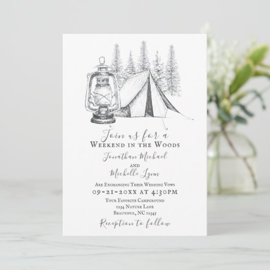 Zelt- und Laternenskizze - alles in einer Hochzeit Einladung (Stehend Vorderseite)