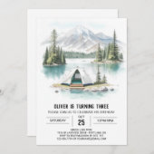 Zelt von Pine Trees Geburtstag Einladung (Vorne/Hinten)