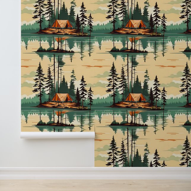 Zelte inmitten des Campingplatzes Pine Trees Tapete (Anwendung)