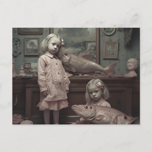 Zelte mit rosa Fisch Horror Kunst Postkarte (Vorderseite)