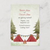Zelte und Campfire Woodland Camping Hochzeit Save The Date (Rückseite)