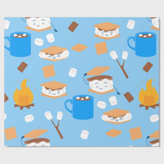 Zeltmarshmallow Schokoladenraucher blau Geschenkpapier (Flach)