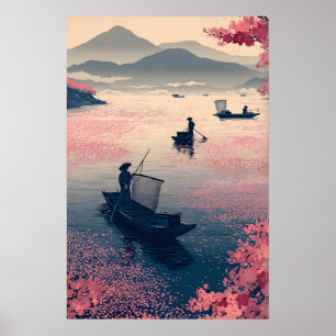 Zen-Angelmauerbild Ruhe Gewässerlandschaft mit Blü Poster