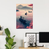 Zen-Angelmauerbild Ruhe Gewässerlandschaft mit Blü Poster (Heimbüro)