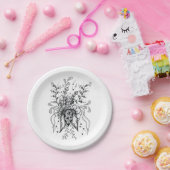 Zen Art Blüte schwarz-weiß gezeichnet - Pappteller (Party)