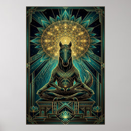 Zen Art Deco Horse Silhouette Spiritual Gold Poster