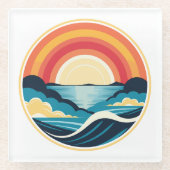 Zen Art Deco Sonnenuntergang über Wasser Glasuntersetzer (Vorderseite)