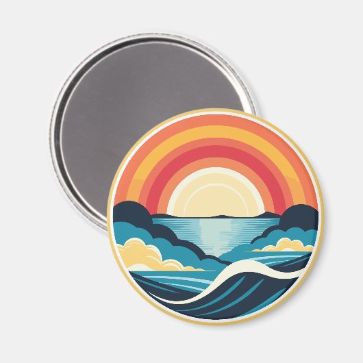Zen Art Deco Sonnenuntergang über Wasser Magnet (Vorderseite/Rückseite)