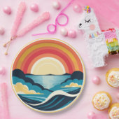 Zen Art Deco Sonnenuntergang über Wasser Pappteller (Party)