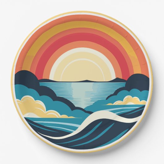 Zen Art Deco Sonnenuntergang über Wasser Pappteller (Vorderseite)