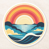 Zen Art Deco Sonnenuntergang über Wasser Runder Pappuntersetzer (Vorderseite)