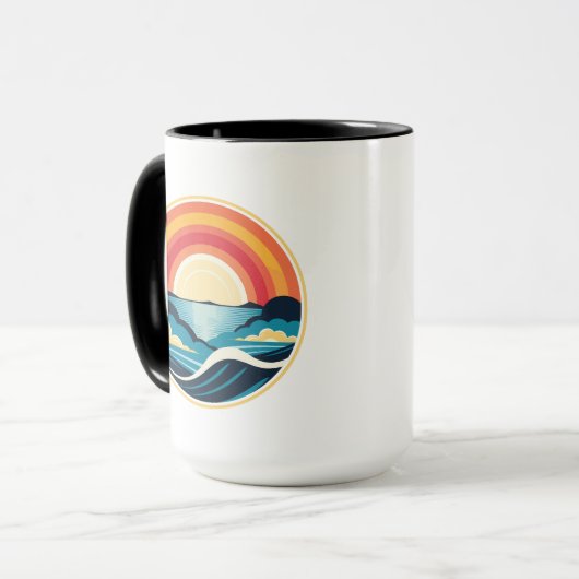 Zen Art Deco Sonnenuntergang über Wasser Tasse (Vorderseite Links)