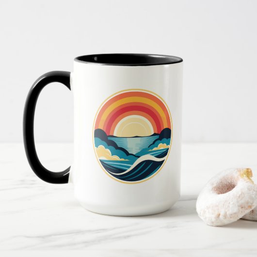 Zen Art Deco Sonnenuntergang über Wasser Tasse (Mit Donut)