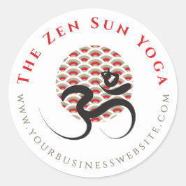 Zen Asian Red Sun Yoga Moderne Kalligraphie Om Om Runder Aufkleber