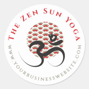 Zen Asian Red Sun Yoga Moderne Kalligraphie Om Om Runder Aufkleber