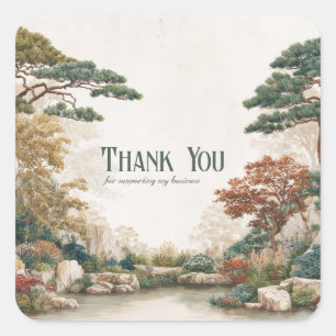Zen-Asiatischer Kiefernbaum-Wassergarten rustikale Quadratischer Aufkleber