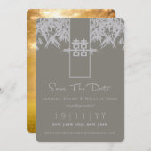 Zen Bamboo Double Happy Chinesisch Save the Date Einladung (Vorne/Hinten)