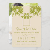 Zen Bamboo Double Happy Chinesisch Save the Date Einladung (Vorne/Hinten)