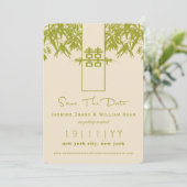 Zen Bamboo Double Happy Chinesisch Save the Date Einladung (Stehend Vorderseite)