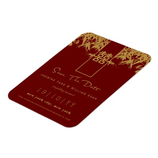 Zen Bamboo Double Happy Chinesisch Save the Date Magnet (Linke Seite)