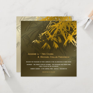Zen Bamboo Verlasse Asiatische Hochzeit mit Gold & Einladung