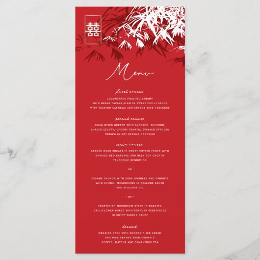 Zen Bamboo Verlasse doppeltes Glück chinesische Ho Menükarte (Vorderseite)