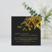 Zen Bamboo Verlasse Gold Black Modern Asian Weddin Einladung (Stehend Vorderseite)