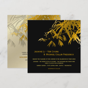 Zen-Bambusblätter Gold Schwarz Moderne Asiatische  Einladung