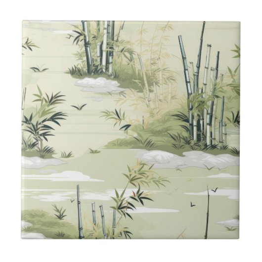 Zen-Bambuswald Botanisches Muster (1) Fliese (Vorderseite)