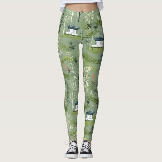 Zen-Bambuswald Botanisches Muster (1) Leggings (Vorderseite)