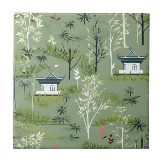 Zen-Bambuswald Botanisches Muster (2) Fliese (Vorderseite)