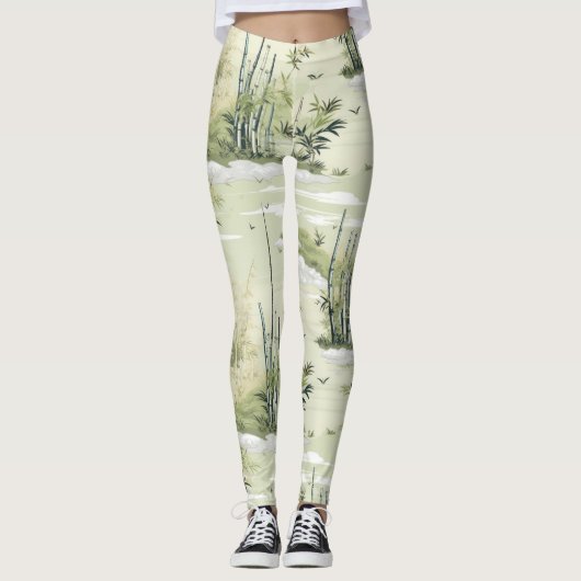 Zen-Bambuswald Botanisches Muster (2) Leggings (Vorderseite)