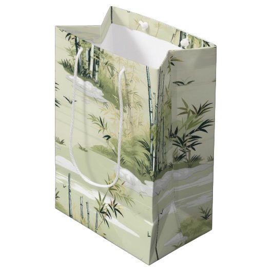 Zen-Bambuswald Botanisches Muster (2) Mittlere Geschenktüte (Vorderseite Schrägansicht)