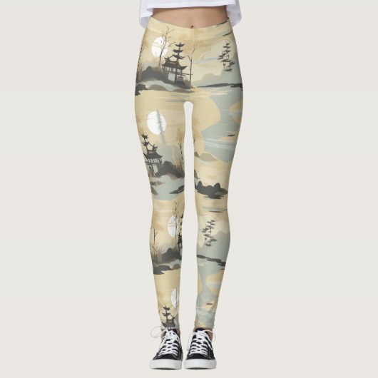 Zen-Bambuswald Botanisches Muster (4) Leggings (Vorderseite)