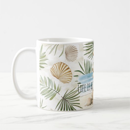 Zen Beach Rocks Tropical Shells Palm Leaves Kaffeetasse (Links)