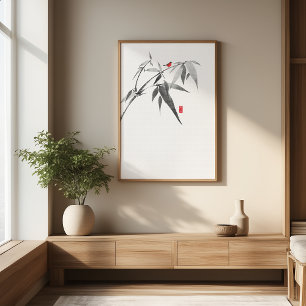 Zen Bird auf Bamboo - Minimalistische Wand an Wand Fotodruck