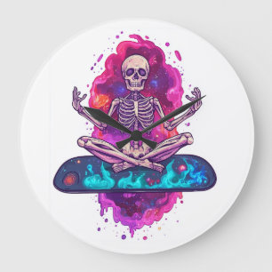 Zen bis auf die Knochen � Lustiger Weltraum-Yoga-T Große Wanduhr