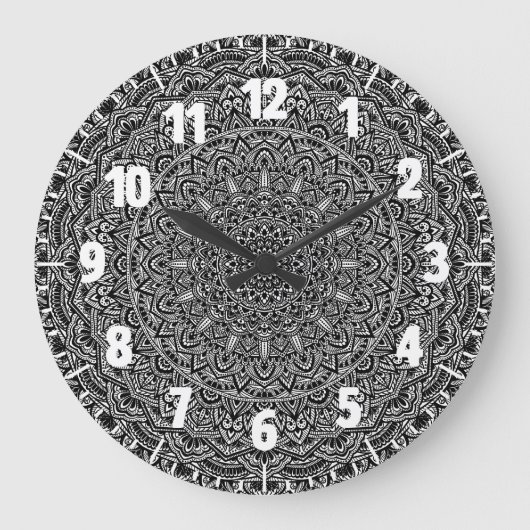 Zen Black and White Mandala Große Wanduhr (Vorderseite)