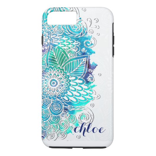 Zen-blauer und aquamariner Blumenmandala-Entwurf Case-Mate iPhone Hülle (Rückseite)