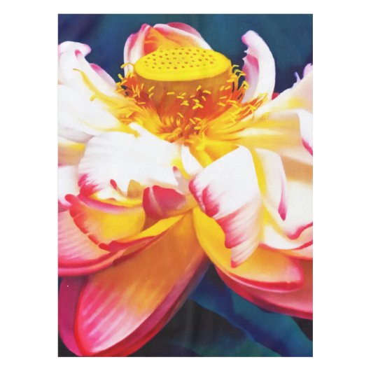 Zen Blooming Pink Lotus Blume Wasserfarbe Tischdecke (Vorderseite)